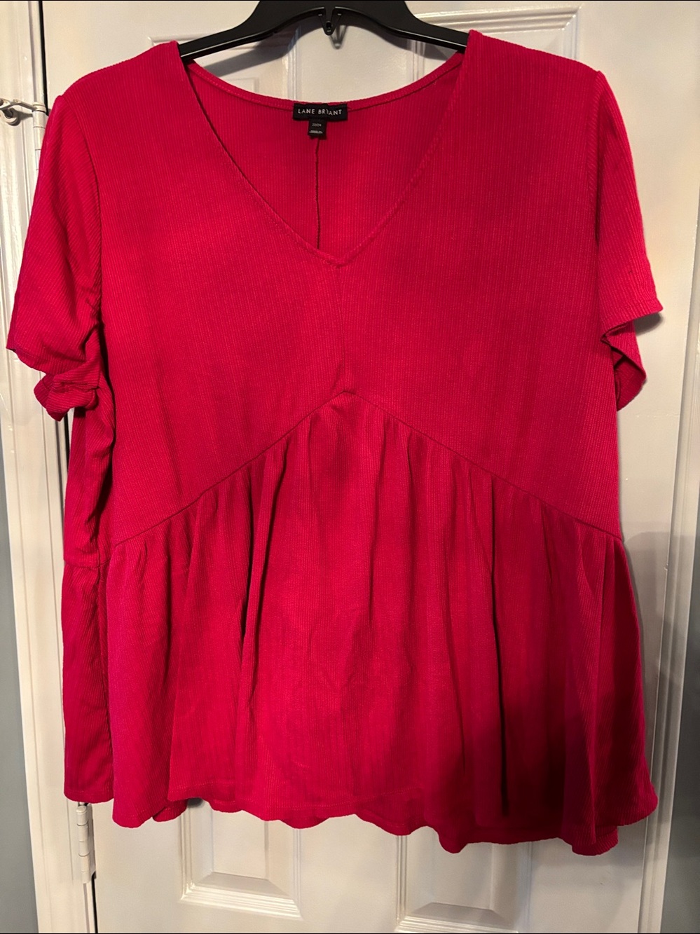 Lane Bryant Red Peplum V-Neck Short Sleeve Top